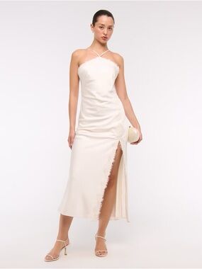 Abercrombie & Fitch Cream Lace-Trim Midi Slip Dress